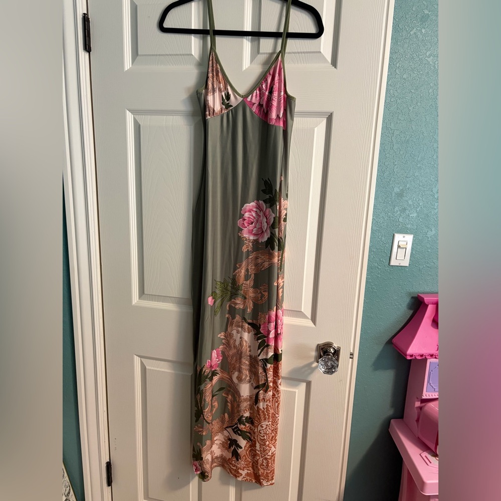 Floral Maxi Dress in Green and Pink